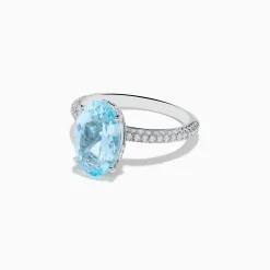 Effy Jewelry 14K White Gold Aquamarine and Diamond Double Hidden Halo Ring | Rings