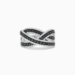BH Multi 14K White Gold Black and White Diamond Cross Over Ring | Rings