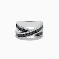 Effy Jewelry 14K White Gold Black and White Diamond Crossover Ring | Rings