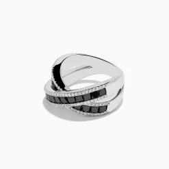 Effy Jewelry 14K White Gold Black and White Diamond Crossover Ring | Rings
