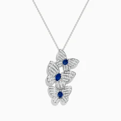 Effy Jewelry 14K White Gold Blue Sapphire and Diamond Multi Butterfly Pendant | Necklaces & Pendants