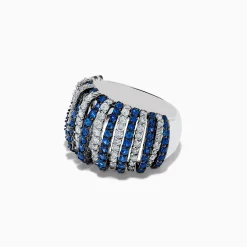 Effy Jewelry 14K White Gold Blue Sapphire and Diamond Striped Ring | Rings