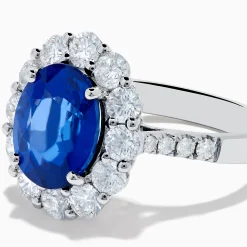 Effy Jewelry 18K White Gold Blue Sapphire and Diamond Halo Ring | Rings