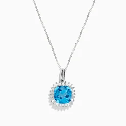 Effy Jewelry 14K White Gold Blue Topaz and Diamond Pendant | Necklaces & Pendants