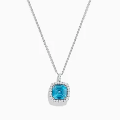 Effy Jewelry 14K White Gold Blue Zircon and Diamond Pendant | Necklaces & Pendants