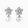 Effy Jewelry 14K White Gold Diamond Flower and Fresh Water Pearl Drop Earrings | Earrings