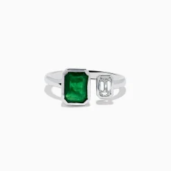 Effy Jewelry 14K White Gold Emerald and Diamond Toi Et Moi Ring | Rings