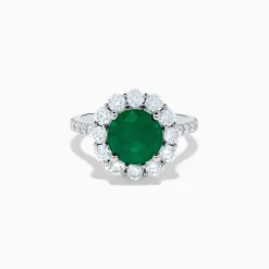 Effy Jewelry 18K White Gold Emerald and Diamond Halo Ring | Rings