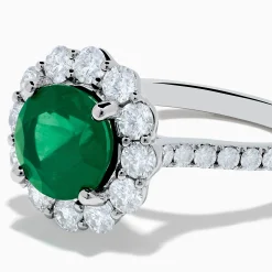 Effy Jewelry 18K White Gold Emerald and Diamond Halo Ring | Rings