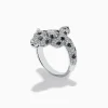 Effy Jewelry 14K White Gold Emerald, White and Black Diamond Panther Ring | Rings