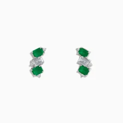 Effy Jewelry 14K White Gold Emerald, White Sapphire, and Diamond Stud Earrings | Earrings