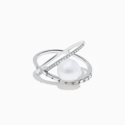 Effy Jewelry 14K White Gold Fresh Water Pearl and Diamond Criss Cross Ring | Rings