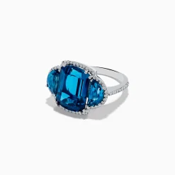 Effy Jewelry 14K White Gold London Blue Topaz and Diamond Ring | Rings