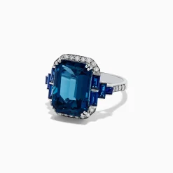 BH Multi 14K White Gold London Blue Topaz and Diamond Ring, 9.47 TCW | Rings