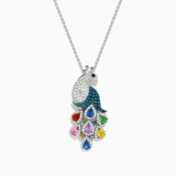Effy Jewelry 14K White Gold Multi Color Diamond and Sapphire Peacock Pendant | Necklaces & Pendants