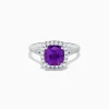 Effy Jewelry 18K White Gold Purple Sapphire and Diamond Halo Ring | Rings