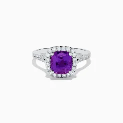 Effy Jewelry 18K White Gold Purple Sapphire and Diamond Halo Ring | Rings