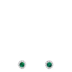 Effy Jewelry 14K White Gold Round Diamond Halo Emerald Stud Earrings, 0.39 TCW | Earrings
