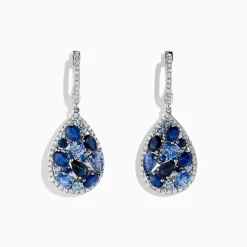 Effy Jewelry 14K White Gold Sapphire and Diamond Teardrop Earrings, 4.31 TCW | Earrings