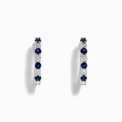 Effy Jewelry 14K White Gold Sapphire and Diamond Hoop Earrings | Earrings