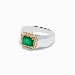 Effy Jewelry 14K White u0026 Yellow Gold Emerald and Diamond Ring | Mens