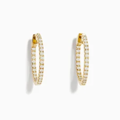 Effy Jewelry 14K Yellow Gold 3/4" Diamond Hoop Earrings 0.74 TCW | Earrings