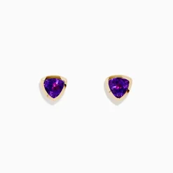 BH Multi 14K Yellow Gold Amethyst Trillion Cut Stud Earrings | Earrings