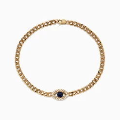 Effy Jewelry 14K Yellow Gold Blue Sapphire and Diamond Evil Eye Bracelet | Bracelets