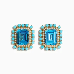 Effy Jewelry 14K Yellow Gold Blue Topaz, Turquoise and Diamond Earrings | Earrings