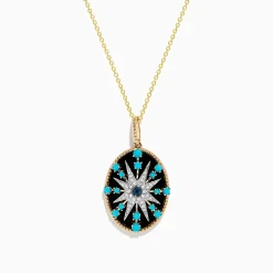 Effy Jewelry 14K Yellow Gold Blue Topaz, Turquoise, Onyx and Diamond Pendant | Necklaces & Pendants