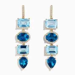 Effy Jewelry 14K Yellow Gold Blue Topaz and Diamond Drop Earrings | Earrings