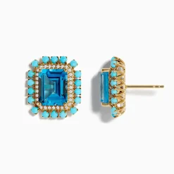 Effy Jewelry 14K Yellow Gold Blue Topaz, Turquoise and Diamond Earrings | Earrings