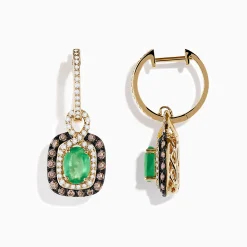 Effy Jewelry 14k Yellow Gold Brown u0026 White Diamond Halo Emerald Drop Earrings | Earrings