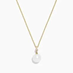 Effy Jewelry 14K Yellow Gold Cultured Fresh Water Pearl and Diamond Pendant, 0.02 TCW | Necklaces & Pendants