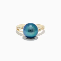 Effy Jewelry 14K Yellow Gold Diamond Black Tahitian Pearl Ring | Rings