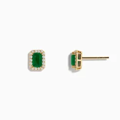 Effy Jewelry 14K Yellow Gold Diamond Halo Emerald Stud Earrings | Earrings