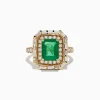 Effy Jewelry 14K Yellow Gold Double Halo Emerald Cocktail Ring | Rings