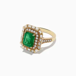 Effy Jewelry 14K Yellow Gold Double Halo Emerald Cocktail Ring | Rings