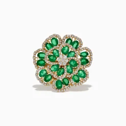 Effy Jewelry 14K Yellow Gold Emerald and Diamond Flower Ring | Rings