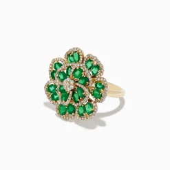 Effy Jewelry 14K Yellow Gold Emerald and Diamond Flower Ring | Rings