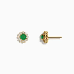 Effy Jewelry 14K Yellow Gold Emerald and Diamond Stud Earrings, 0.72 TCW | Earrings
