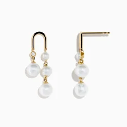 Effy Jewelry 14K Yellow Gold Fresh Water Pearl and Diamond Drop Earrings | Earrings
