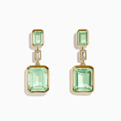 Effy Jewelry 14K Yellow Gold Green Amethyst and Diamond Bezel Drop Earrings | Earrings