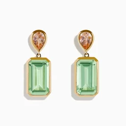 Effy Jewelry 14K Yellow Gold Green Amethyst and Morganite Bezel Drop Earrings | Earrings