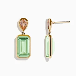 Effy Jewelry 14K Yellow Gold Green Amethyst and Morganite Bezel Drop Earrings | Earrings