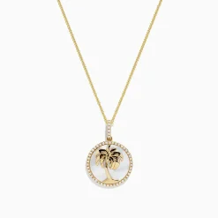 BH Multi 14K Yellow Gold Mother of Pearl and Diamond Palm Tree Pendant, 0.18 TW | Necklaces & Pendants