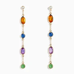 Effy Jewelry 14K Yellow Gold Multi Color Sapphire and Diamond Station Earrings | Earrings