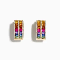 Effy Jewelry 14K Yellow Gold Multi Color Sapphire and Diamond Hoop Earrings | Earrings
