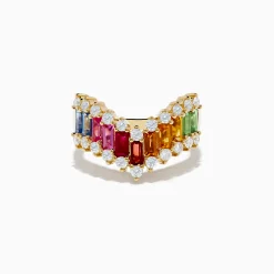 Effy Jewelry 14K Yellow Gold Multi Color Sapphire and Diamond Contoured Band Ring | Rings