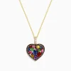 Effy Jewelry 14K Yellow Gold Multi Color Sapphire, White and Brown Diamond Heart Pendant | Necklaces & Pendants
